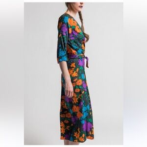 Warm‎ Womens Silk Floral Print V-Neck 3/4 Sleeve Wrap Dress Orange Size Small